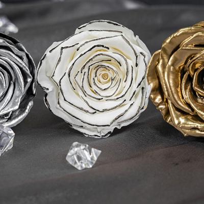 Preserved silver/Gold/eyeliner/White/black with gold edge rose head