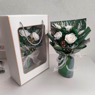 Preserved roses gift bouquet green white    