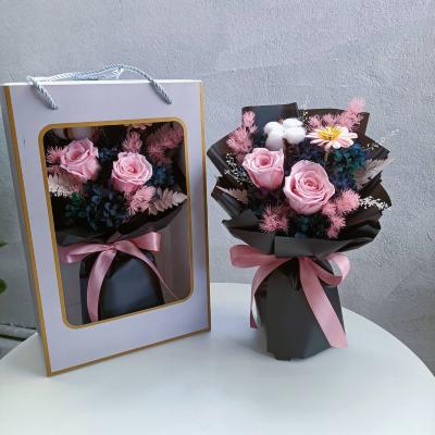 preserved roses gift bouquet black pink