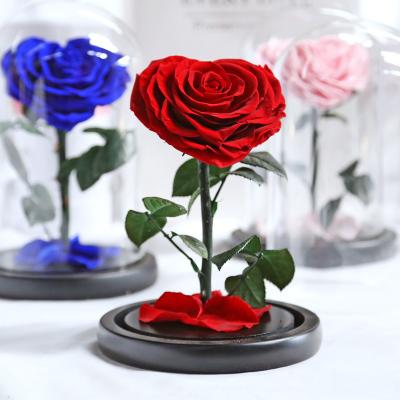 Love Heart Shaped Rose Preserved Flower Eternal Rose In Glass With Gift Box