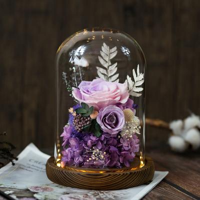 Preserved Hydrangea Rose Glass Dome With Gift Box 