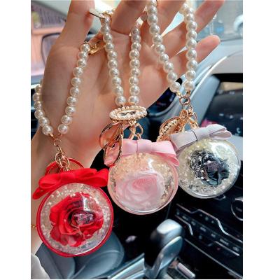 Car Keychain Butterfly Eternal Flower Pearl Chain Keychain 