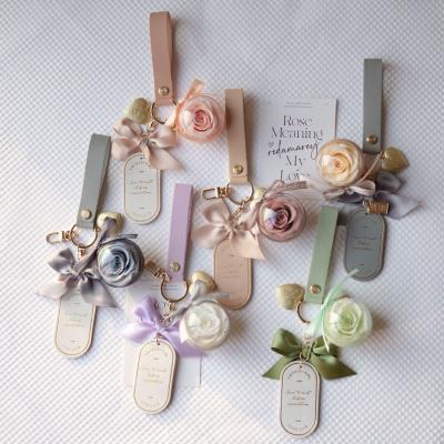 Eternal Flower Keychain Austin Rose Gift Box Package Hanging Leather Bookmark 