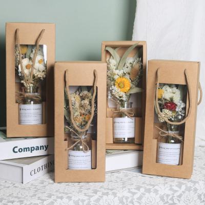 Creative Gifts Dried Carnation Eucalyptus Leaves Dried Flower Bouquet Gift Art Home Glass Bottle Flowers Decoration