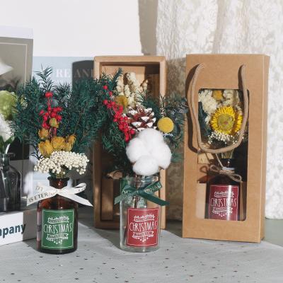 Christmas Gifts Glass Bottle Flowers Creative Gifts Dried Sunflowers Melaleuca Bracteata Leaves Cotton Dried Flower Bouquet Gift