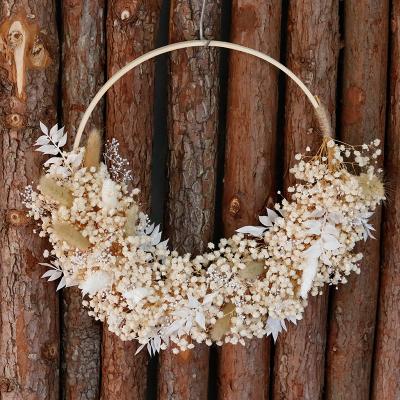 Dried Flowers Wreath Home Decoration Handmade Natural Real Lagurus Ovatus Gypsophila Wall Hanging Wedding Wreath