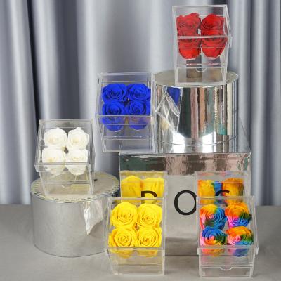 4PCS Preserved Roses With Acrylic Drawer Storage Box