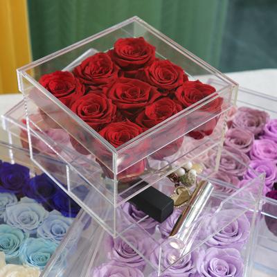 9PCS Preserved Roses With Acrylic Drawer Storage Box