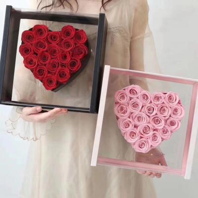 Forever Eternal Nature Real Flower Acrylic Box Heart Shaped Rose