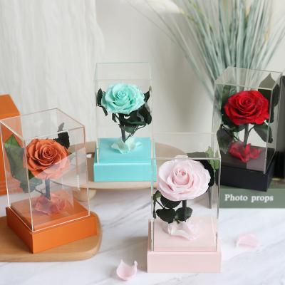 Acrylic Eternal Flower Glass Cover Preserved Real Roses Decoration 